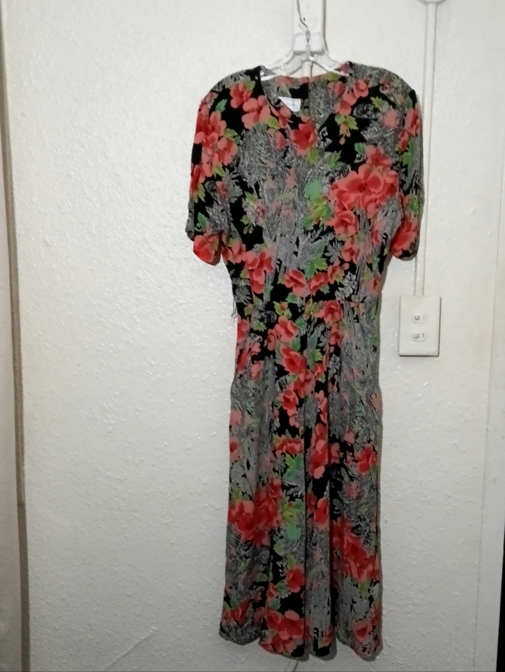 Michelle Stewart Floral Black and Coral Dress
